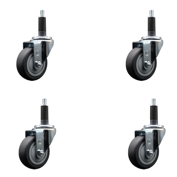 Service Caster 3.5'' SS Thermoplastic Rubber Wheel Swivel 1'' Expanding Stem Caster Set, 4PK SCC-SSEX20S3514-TPRB-1-4 - main
